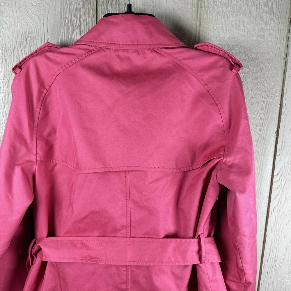 Coach Short Trench Coat Womens Medium Pink Double Breasted Belted Quiet Luxury